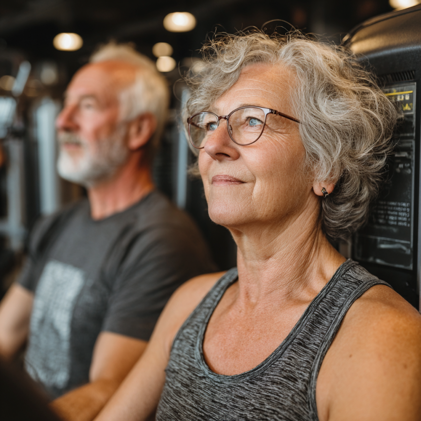Літня жінка медитує в позі лотоса